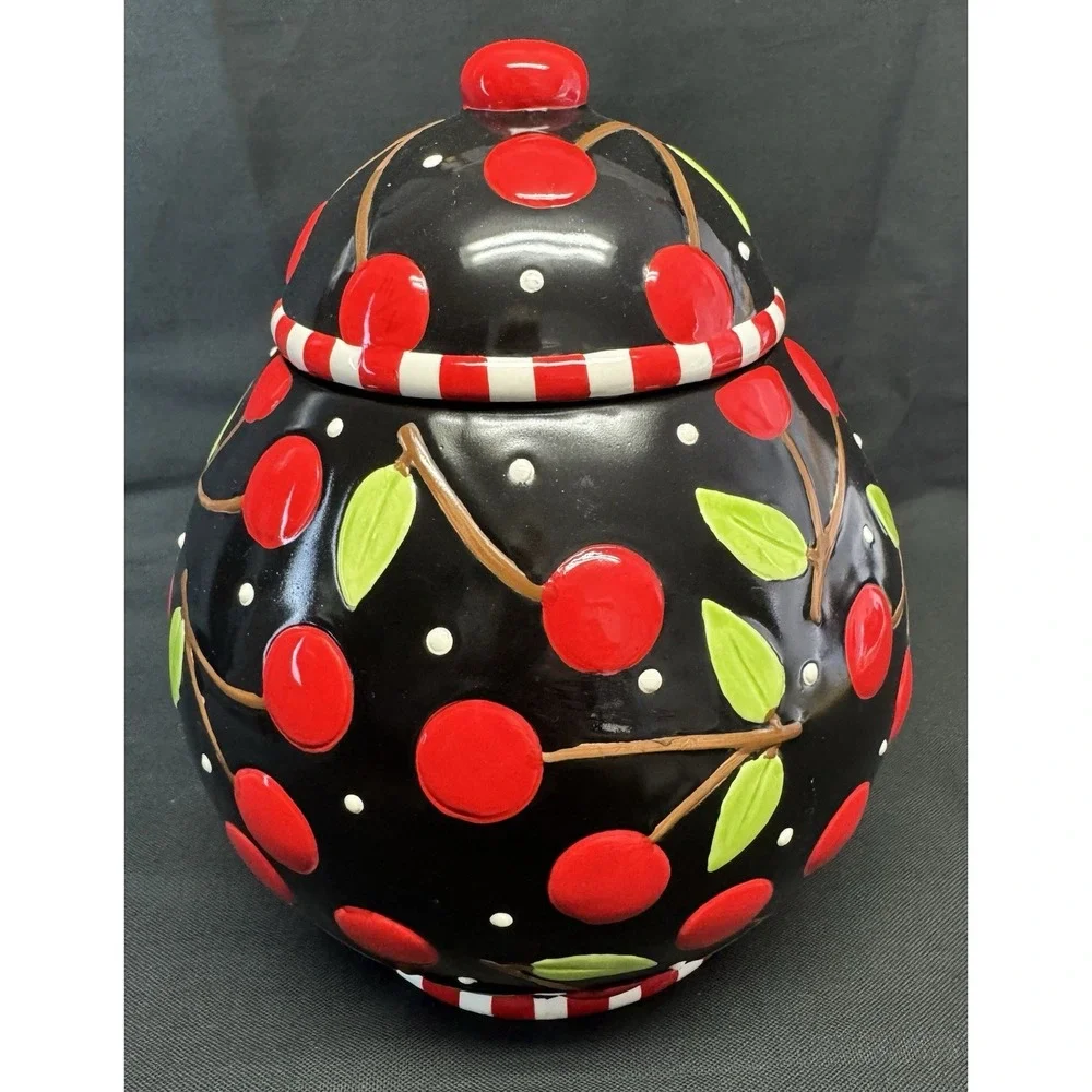 Sakura Mary Engelbreit Cherries Large Cookie Jar Canister Approx 9